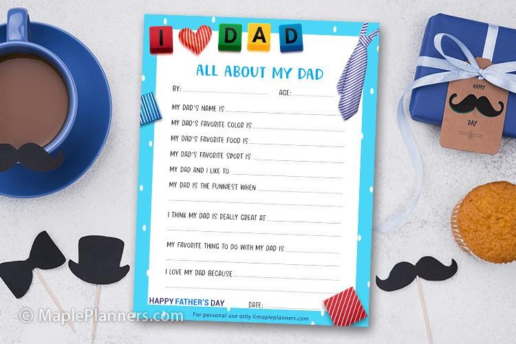 All About My Dad Printables for Father's Day