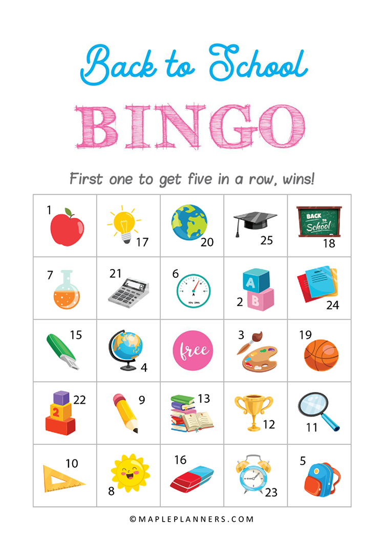 Back to School Bingo Cards