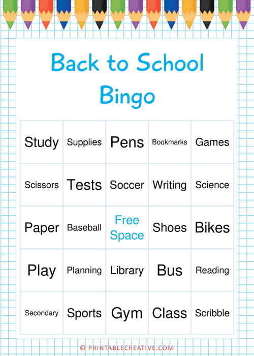 Custom Back to School Bingo Printable