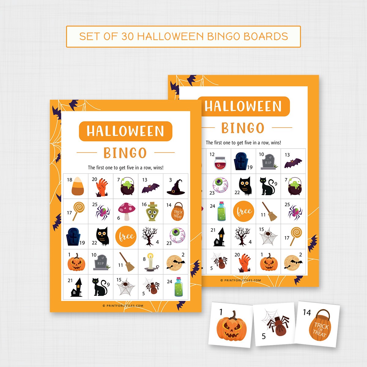 Set of 30 Halloween Bingo Game Cards