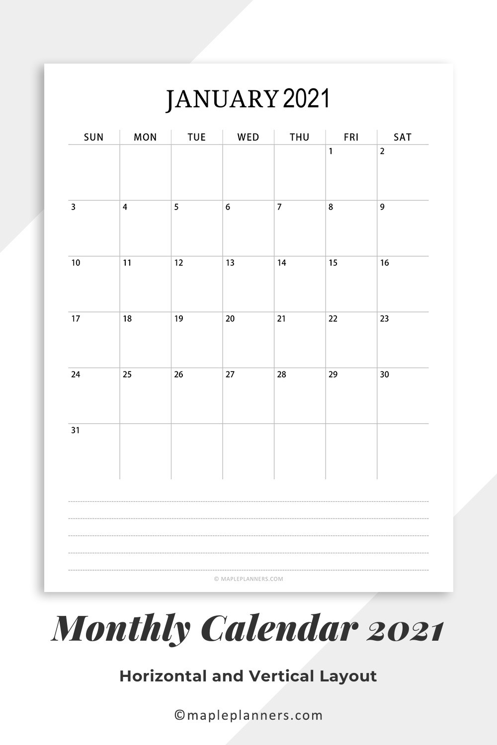 2021 Monthly Calendar PDF Printable