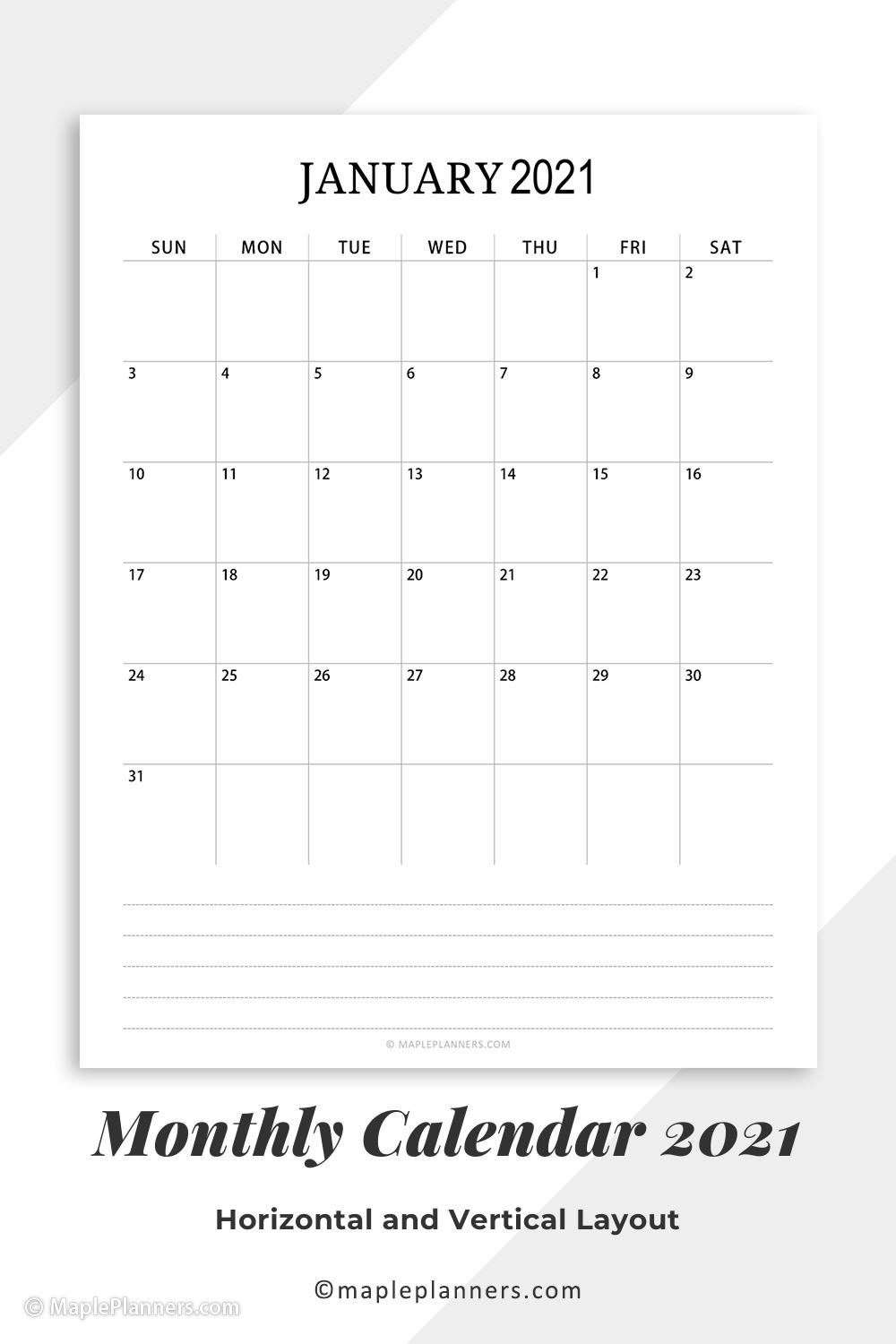 2021 Monthly Calendar PDF Printable