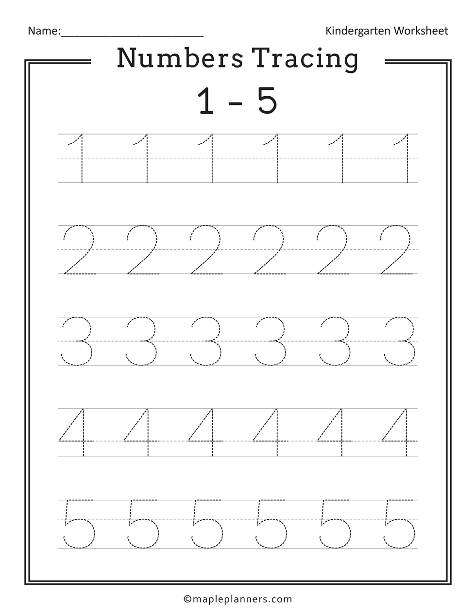 Numbers 1-5 Tracing Worksheet Printable