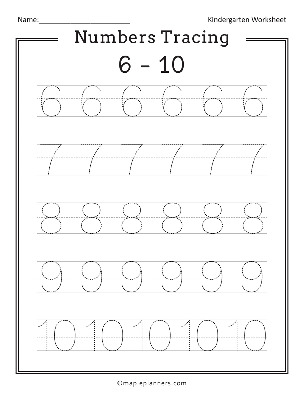 Numbers tracing 6-10 worksheet