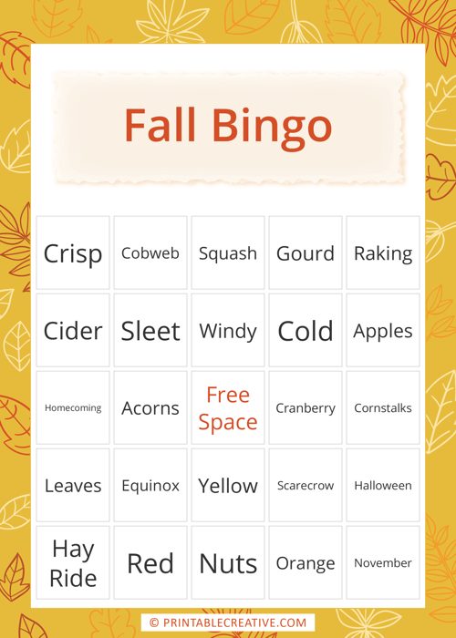Free Fall Bingo Game Printable