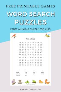 Farm Animals Word Search Free Printable