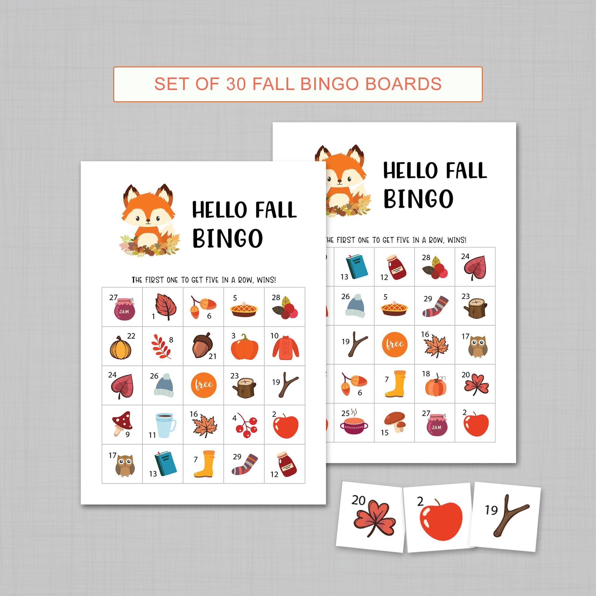 Set of 30 Fall Bingo Cards