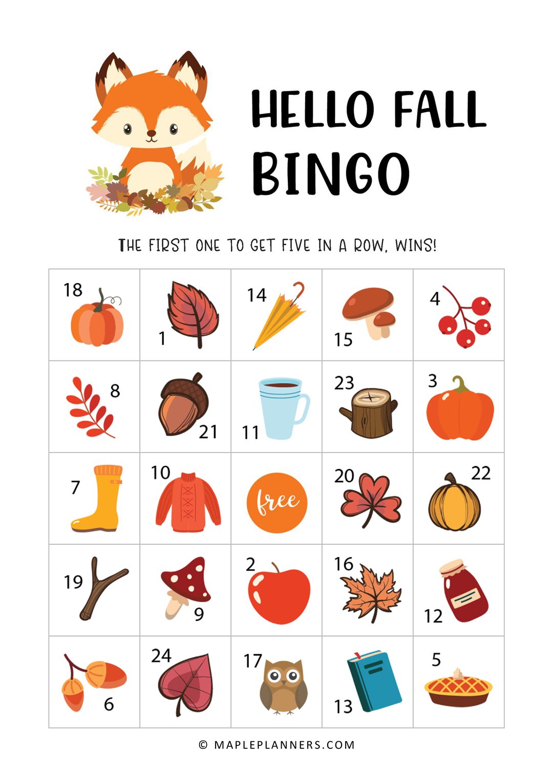 Hello Fall Bingo Cards Free Printable