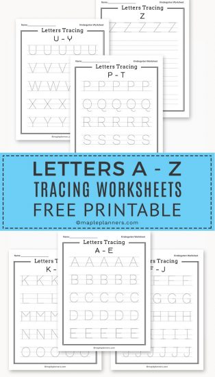 Free Printable Letters Tracing A-Z Worksheets for Kids