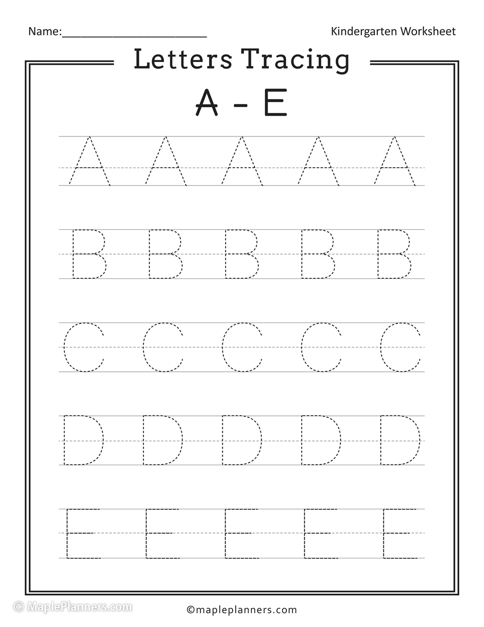 A-E Letters Tracing Worksheets