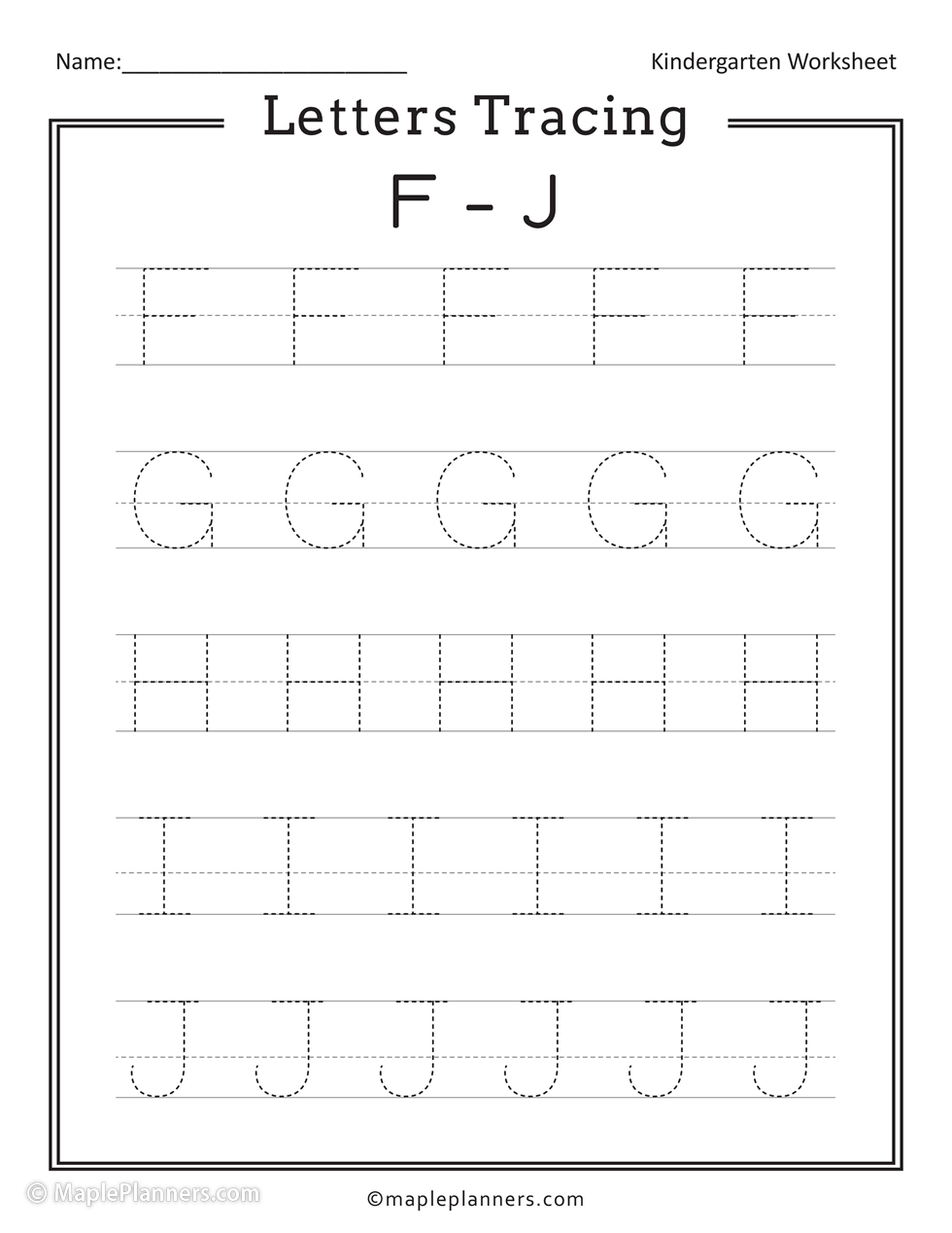 F-J Letters Tracing Worksheets