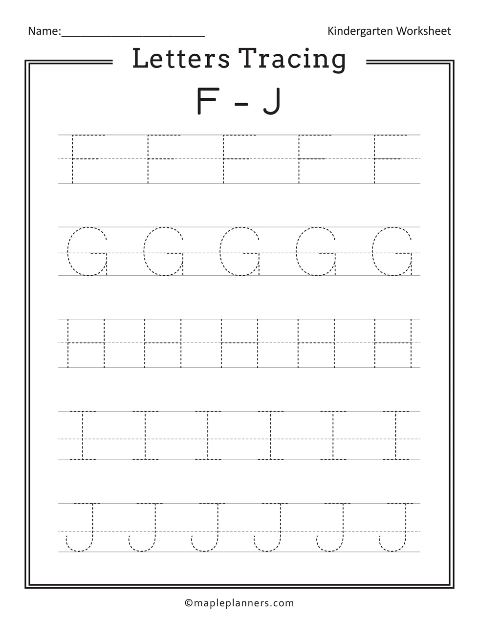 F-J Letters Tracing Worksheets