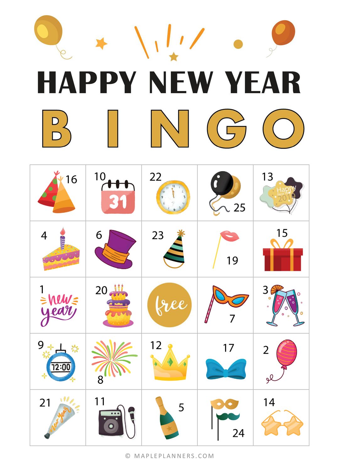 Happy New Year Bingo Printable Cards