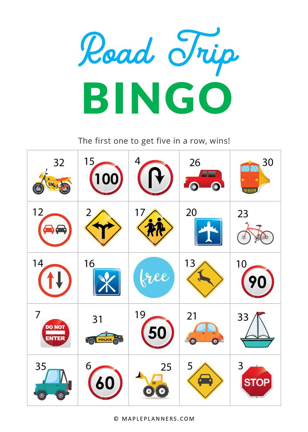 Road Trip Bingo Printable Cards