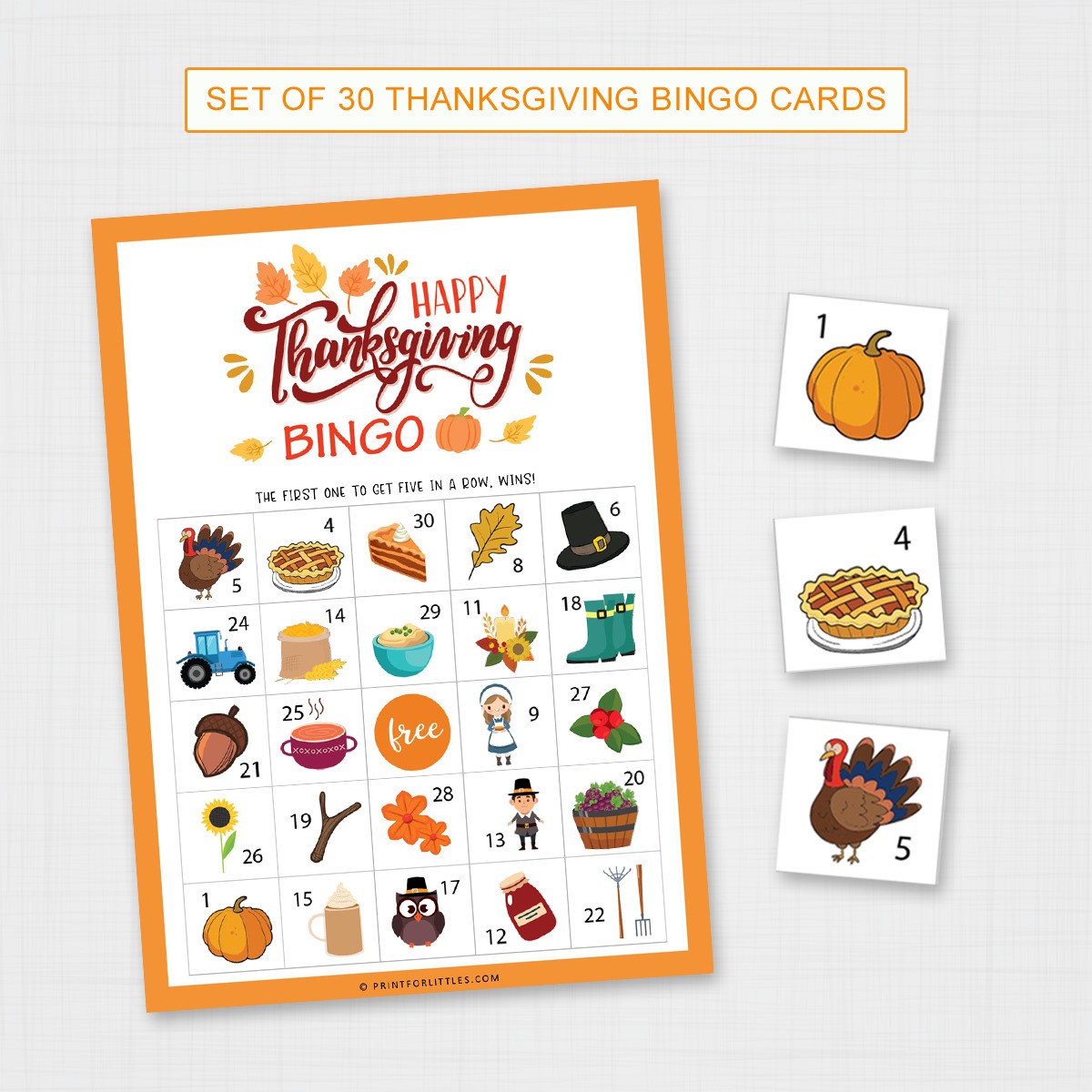 Set of 30 Thanksgiving Bingo Cards Printable