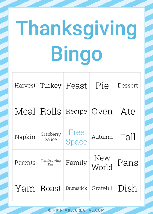 Free Thanksgiving Bingo Game Printable
