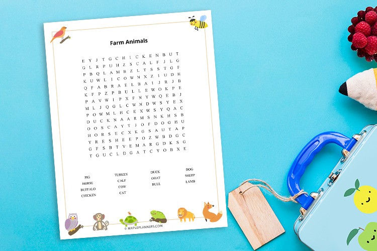 Farm Animals Word Search Puzzle