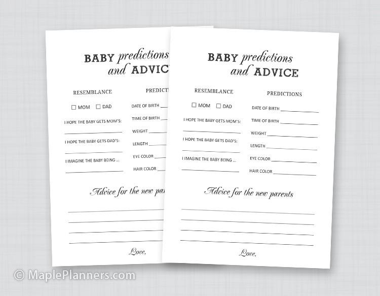 Free Printable Baby Prediction and Advice Cards