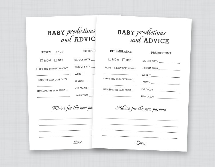 Free Printable Baby Prediction and Advice Cards