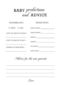 Free Printable Baby Prediction and Advice Cards | Baby Shower Games