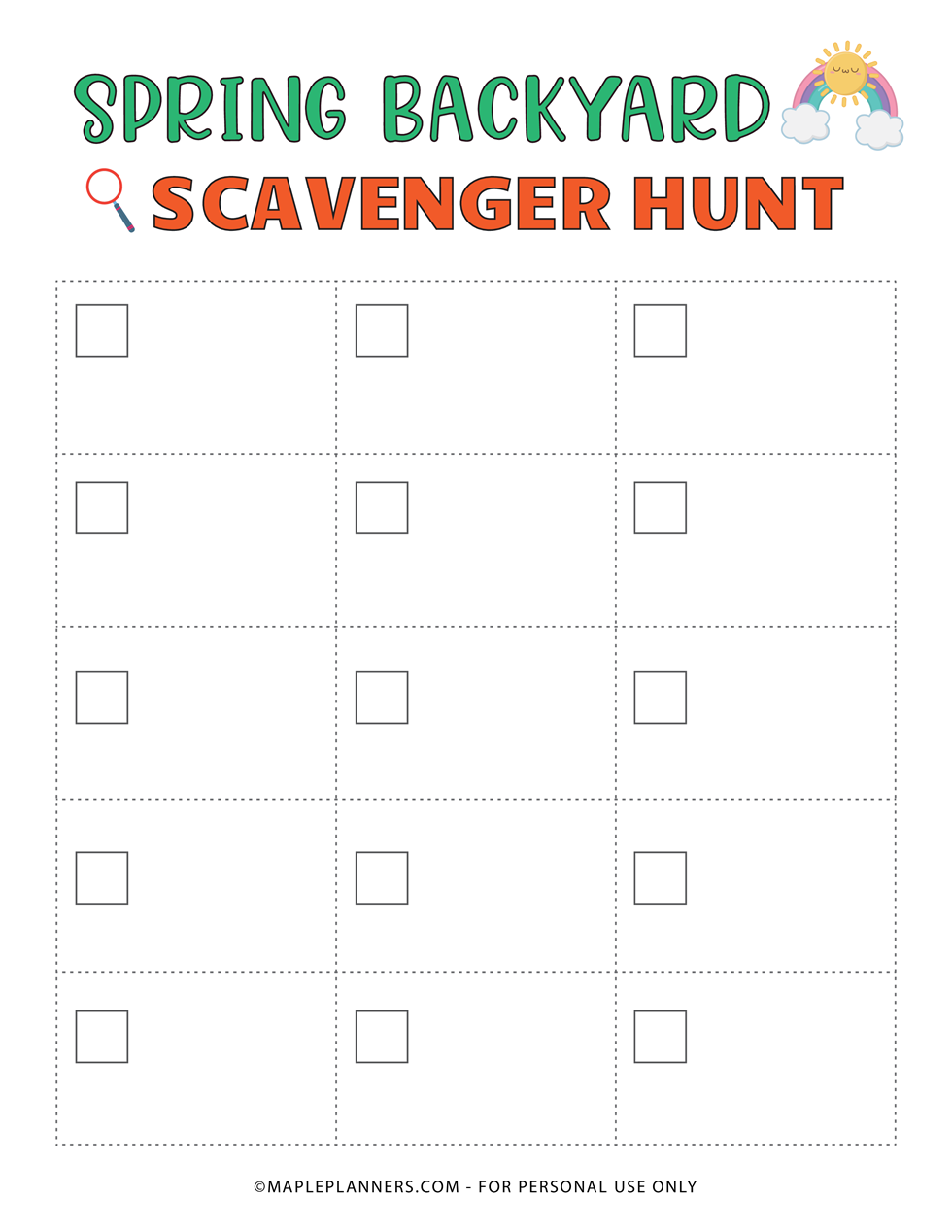 Spring Backyard Scavenger Hunt Printable