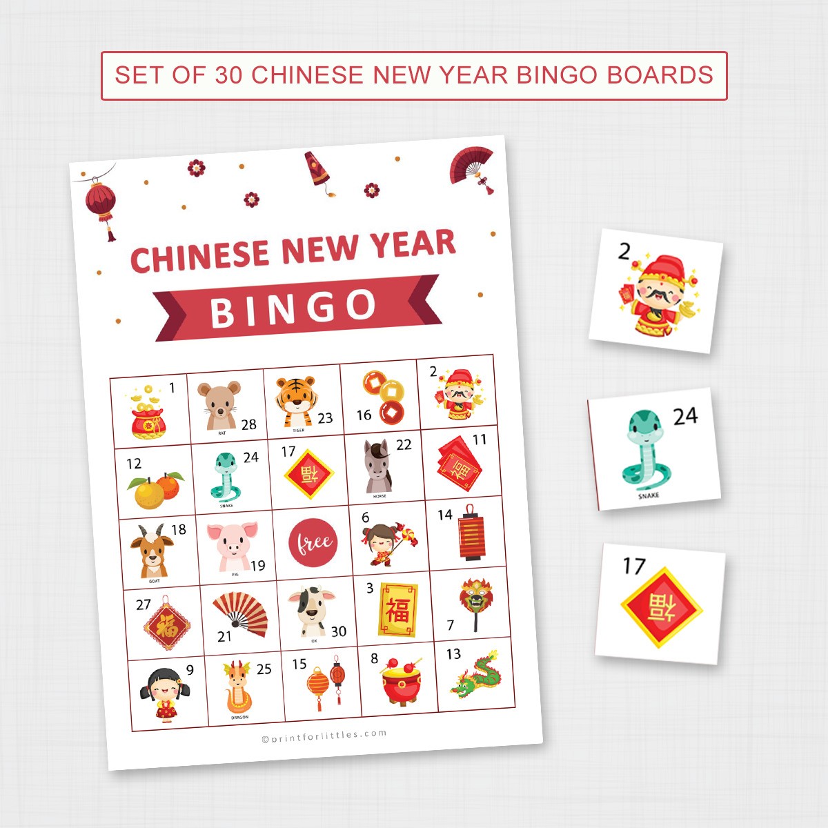 Chinese New Year Bingo Game Cards Printable