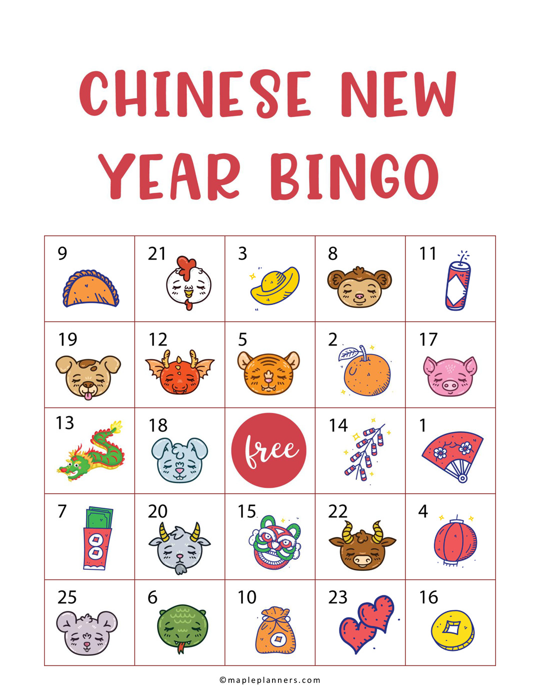 Chinese New Year Bingo Printable