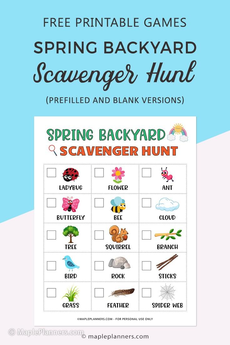 Printable Spring Backyard Scavenger Hunt for Kids