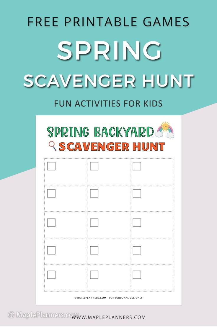 Spring Backyard Scavenger Hunt Printable for Kids