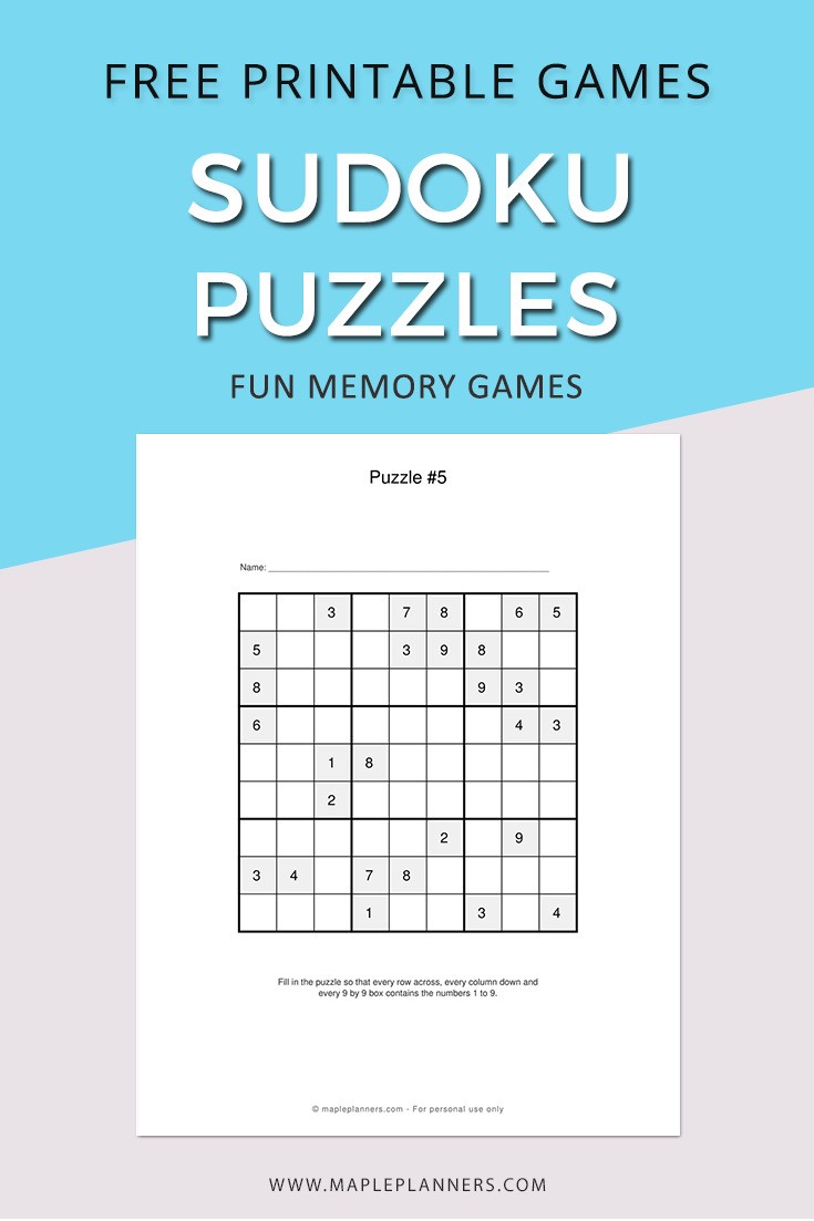 Free Printable Sudoku Puzzle Games