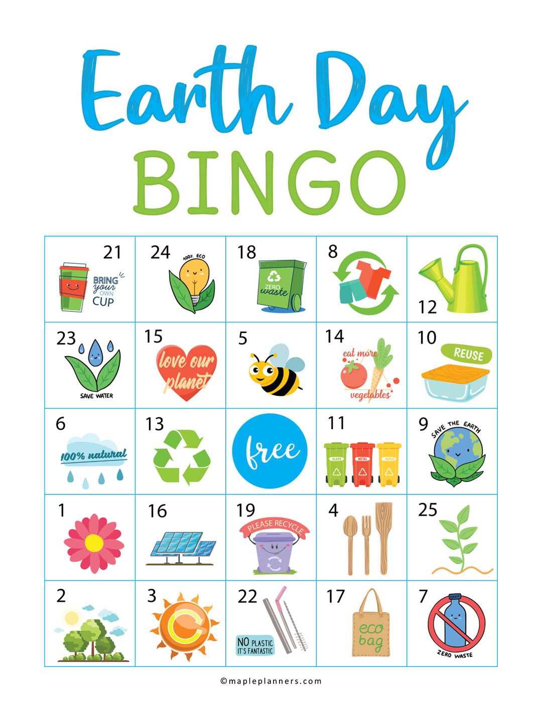 Free Printable Earth Day Bingo Game