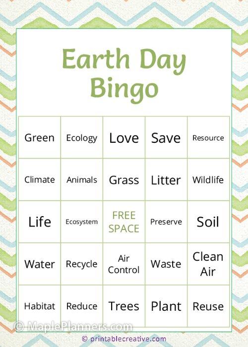 Editable Earth Day Bingo Printable