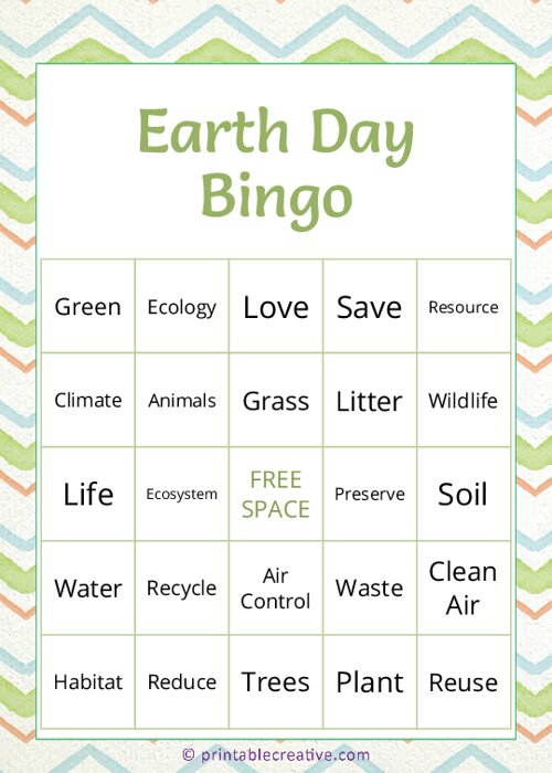 Editable Earth Day Bingo Printable