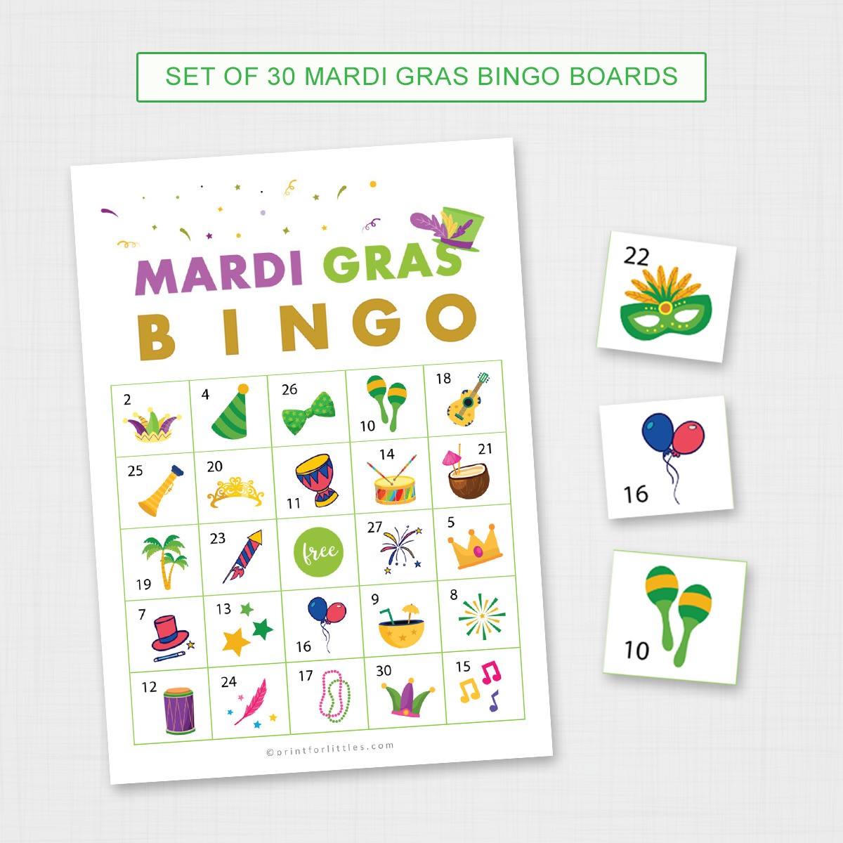 Mardi Gras Bingo Cards Printable