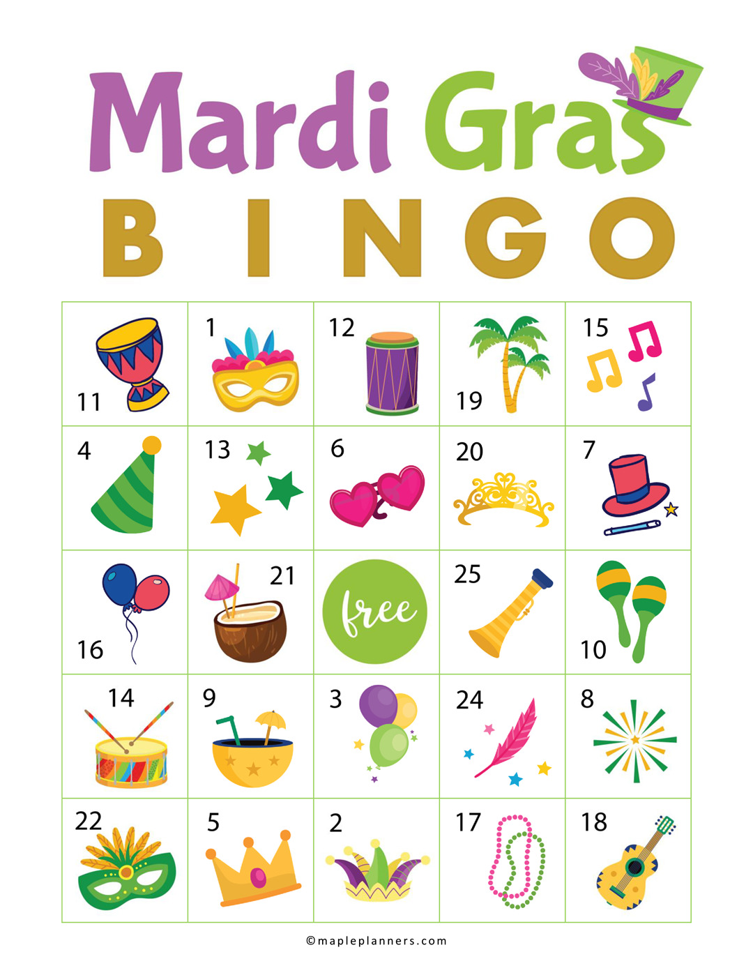 Free Printable Mardi Gras Bingo Fun Activities for Kids