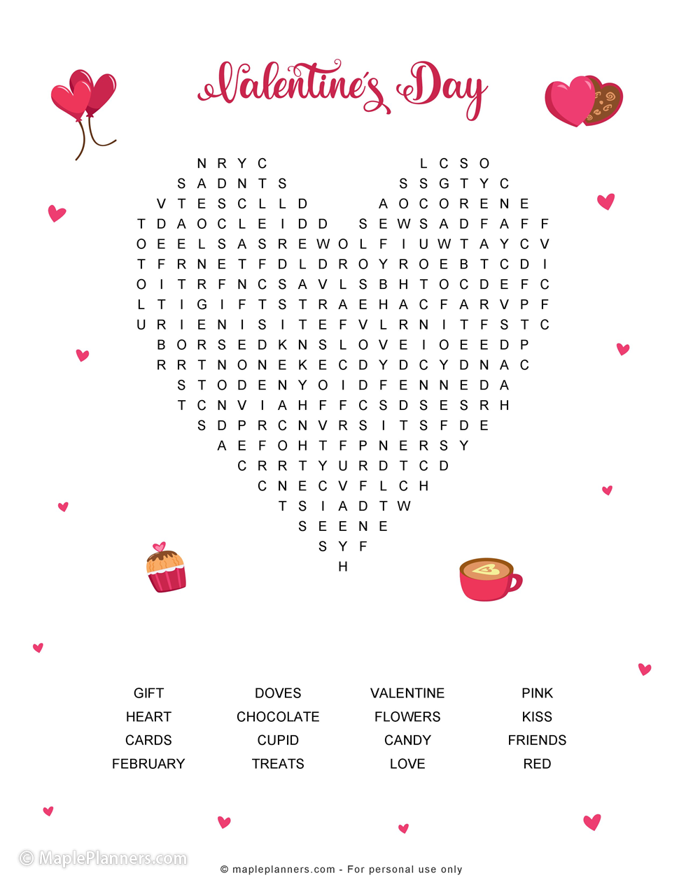 Valentines Day Word Search Puzzle Printable