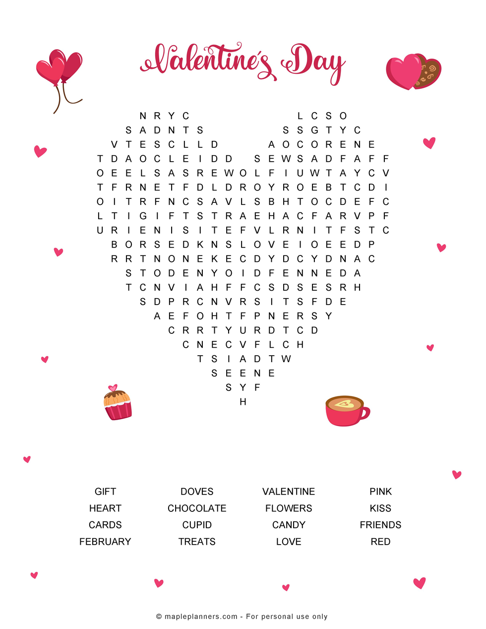 Valentines Day Word Search Puzzle Printable