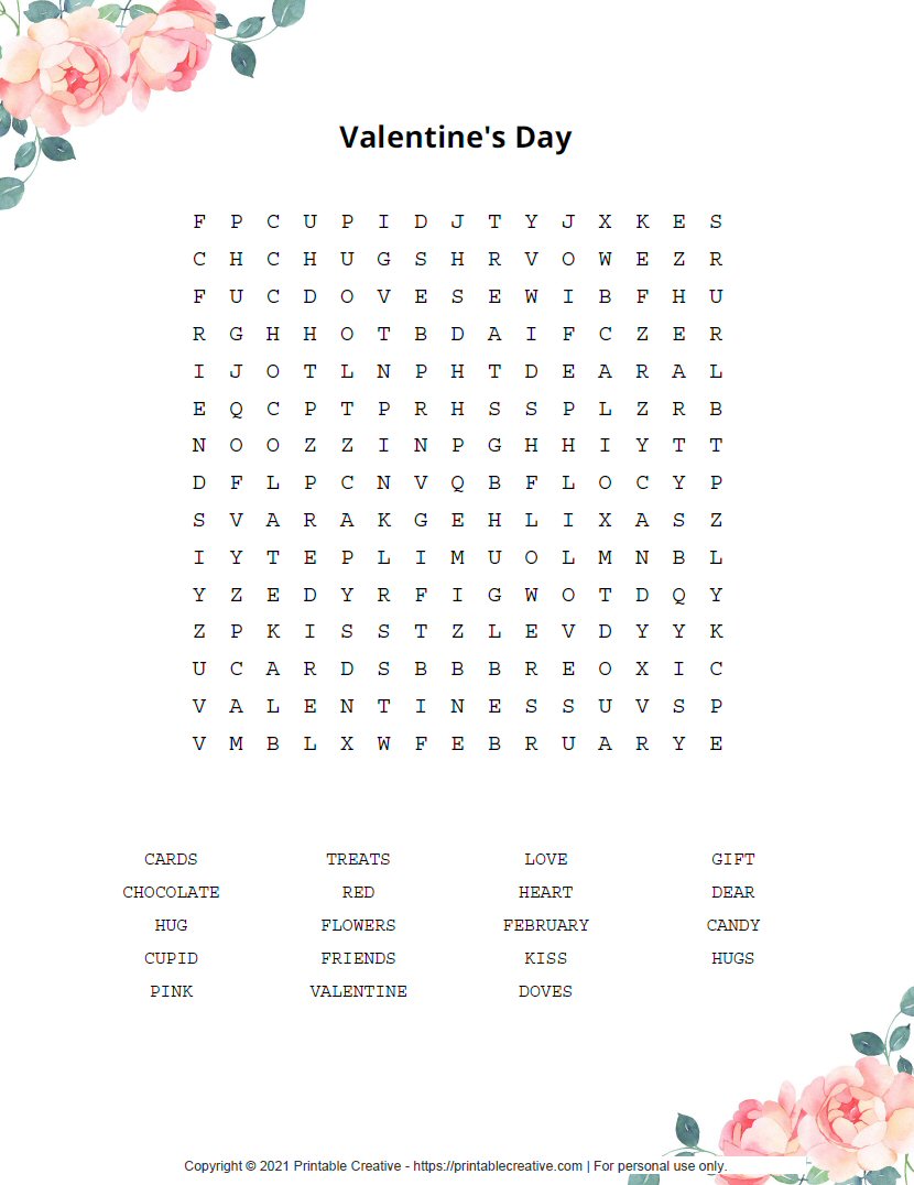 Free Printable Valentines Day Word Search Puzzles