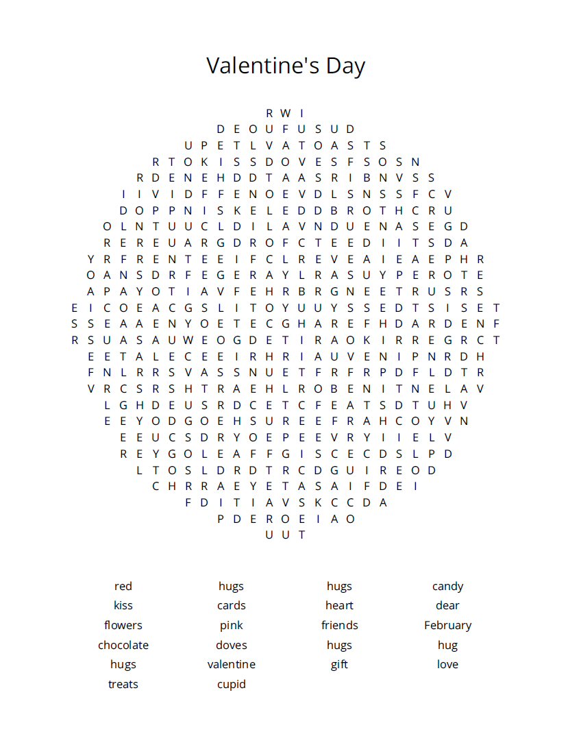 Circle Shaped Valentine's Day Word Search Puzzles Printable