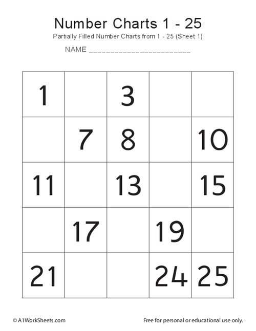 Free Printable Math Worksheet Number Chart Sheet