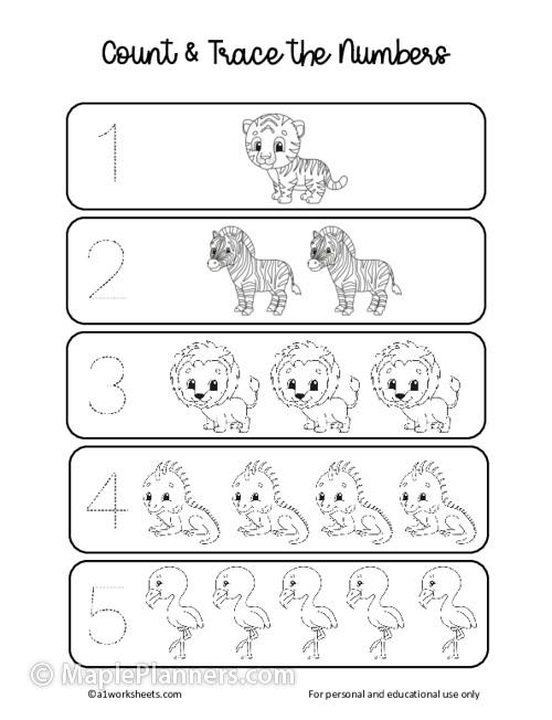 Trace and Count the Numbers Worksheets