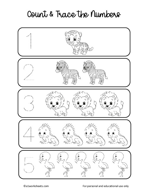 Trace and Count the Numbers Worksheets