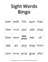 Sight Words Bingo Printable for Kids