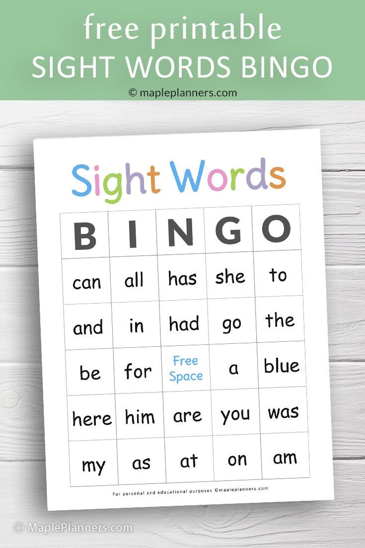 Sight Words Bingo Printable