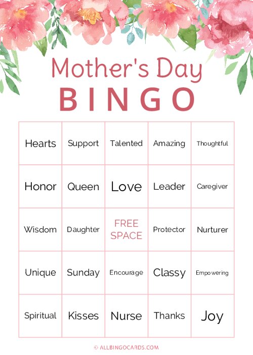 Make your own Mothers Day Bingo Cards