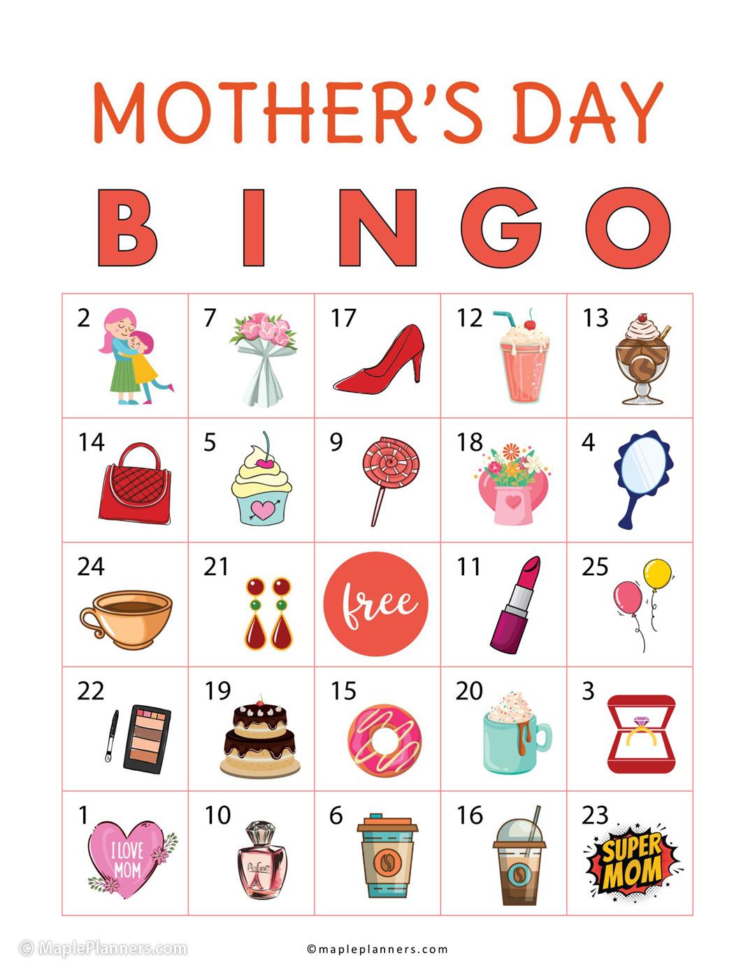 Mothers Day Bingo Printable Cards