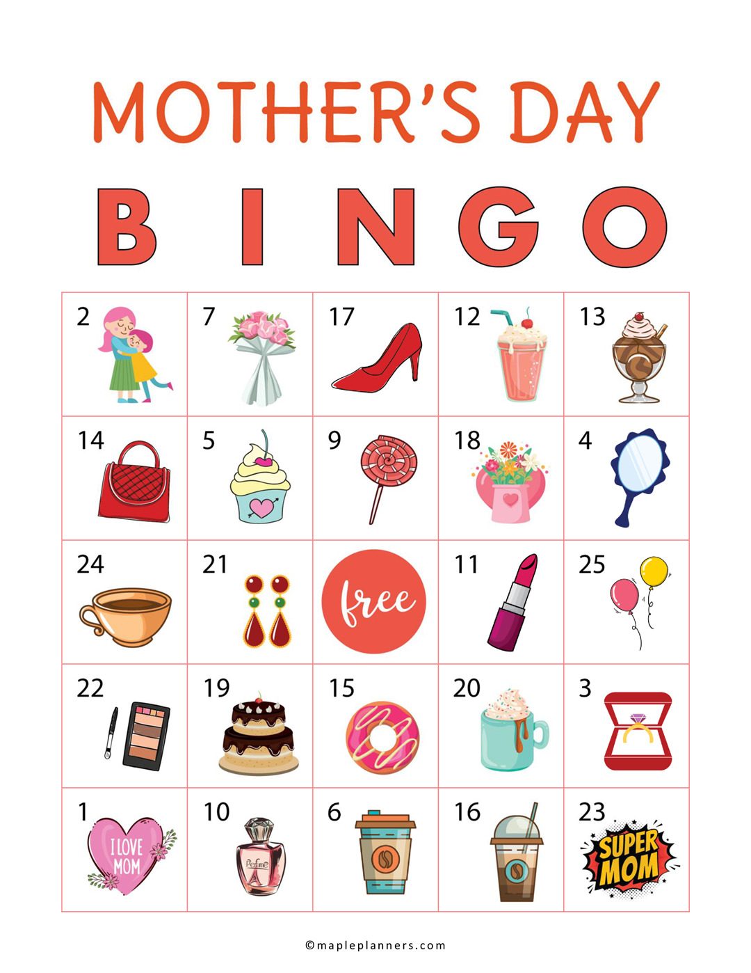 Mothers Day Bingo Printable Cards