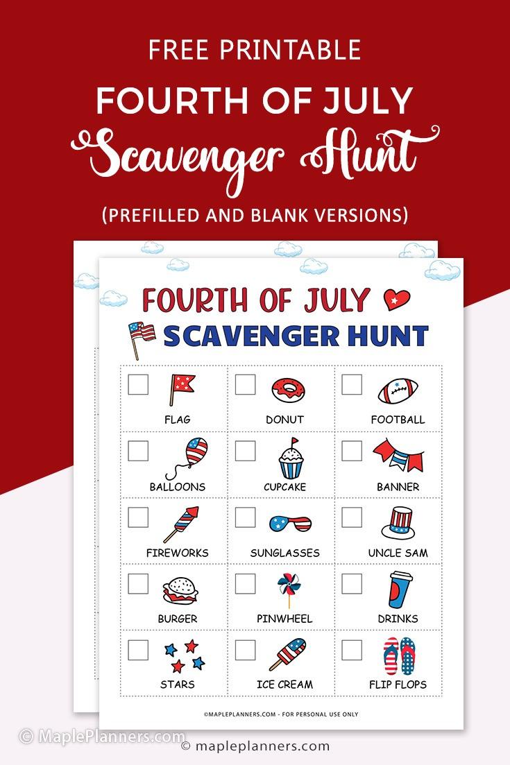 Free Printable 4th of July Scavenger Hunt for Kids
