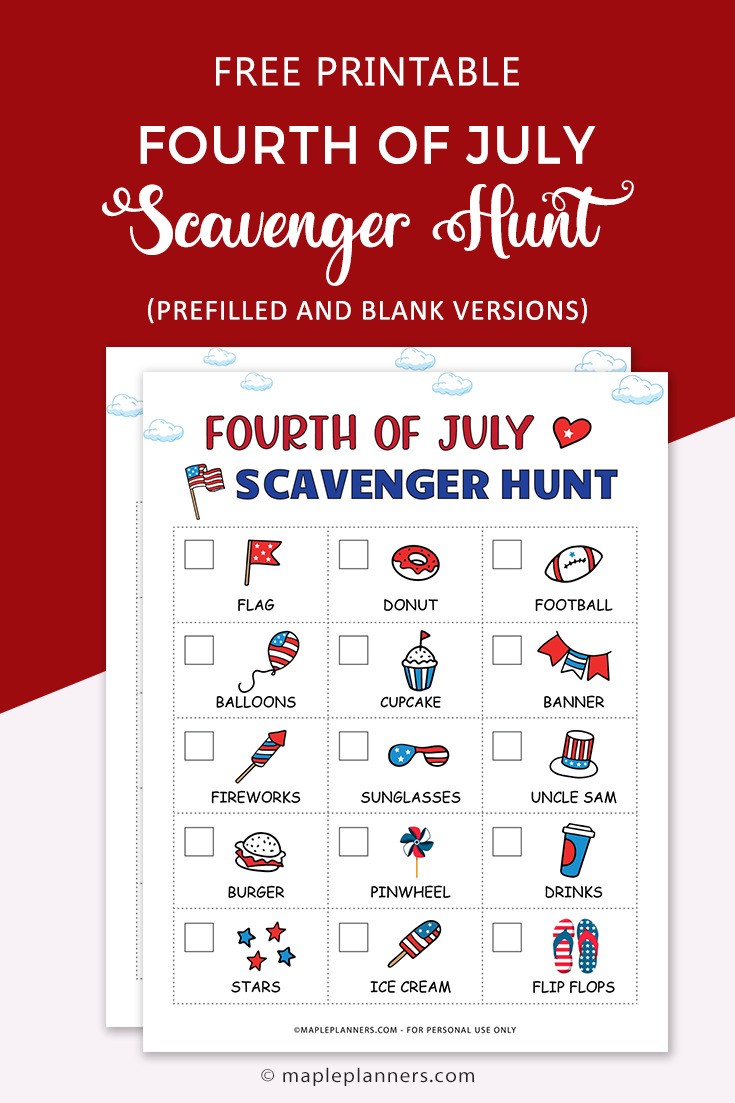 Free Printable 4th of July Scavenger Hunt for Kids