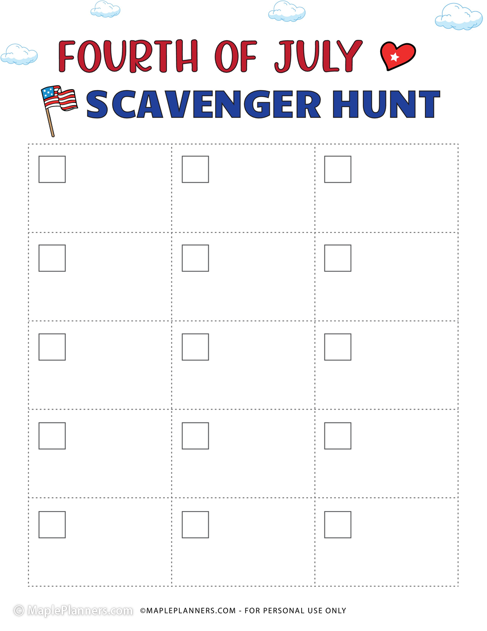 Printable Fourth of July Scavenger Hunt